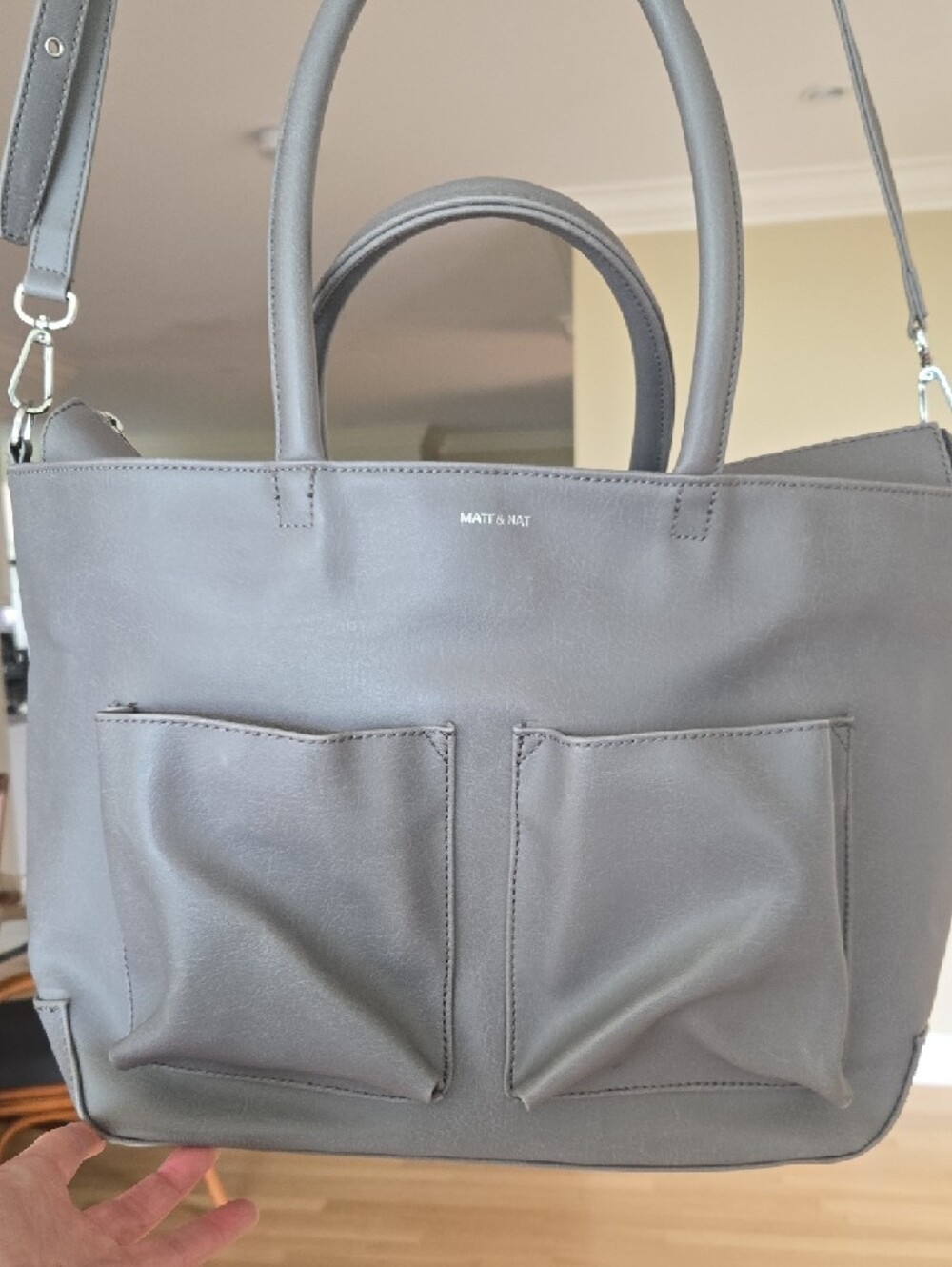 Matt & Nat Gray Tote Bag with Front Pockets
